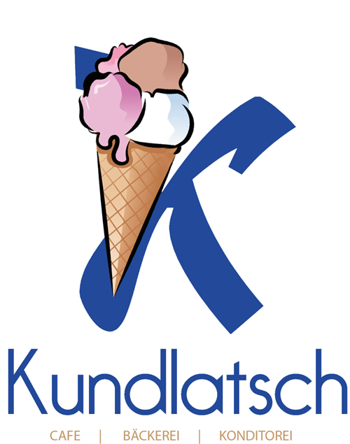 Logo, unten in blau Schriftzug Kundlatsch, darüber ein stilisiertes K mit einer Eistüte und drei Kugeln Eis